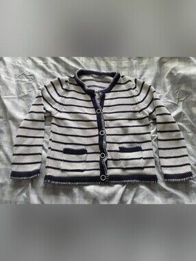 M&S Striped Knit Button Cardigan in Navy and Cream